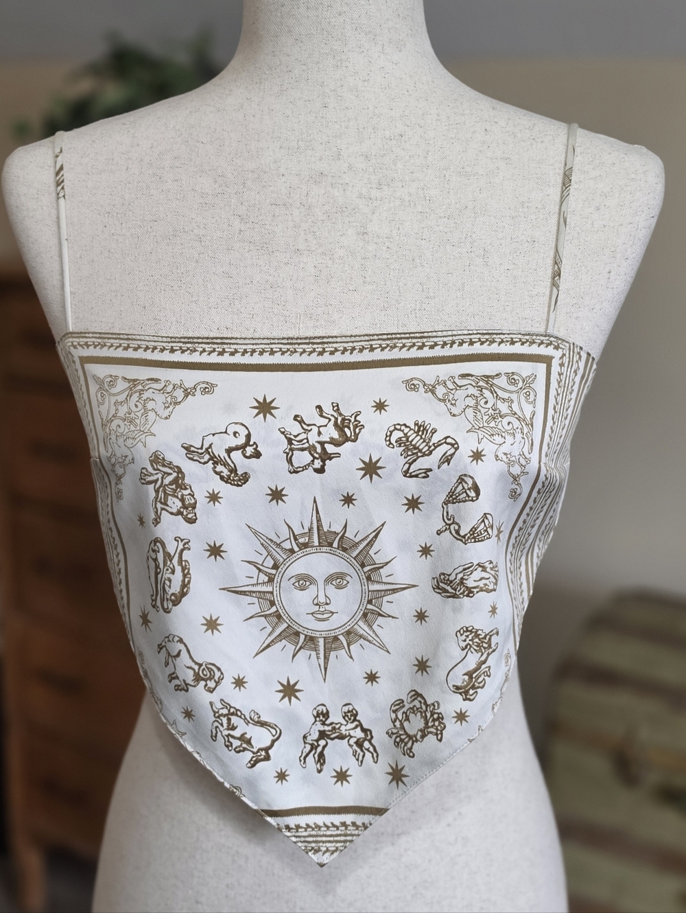 DANIELLE BERNSTEIN White and Gold Zodiac Sunbandana Crop Top